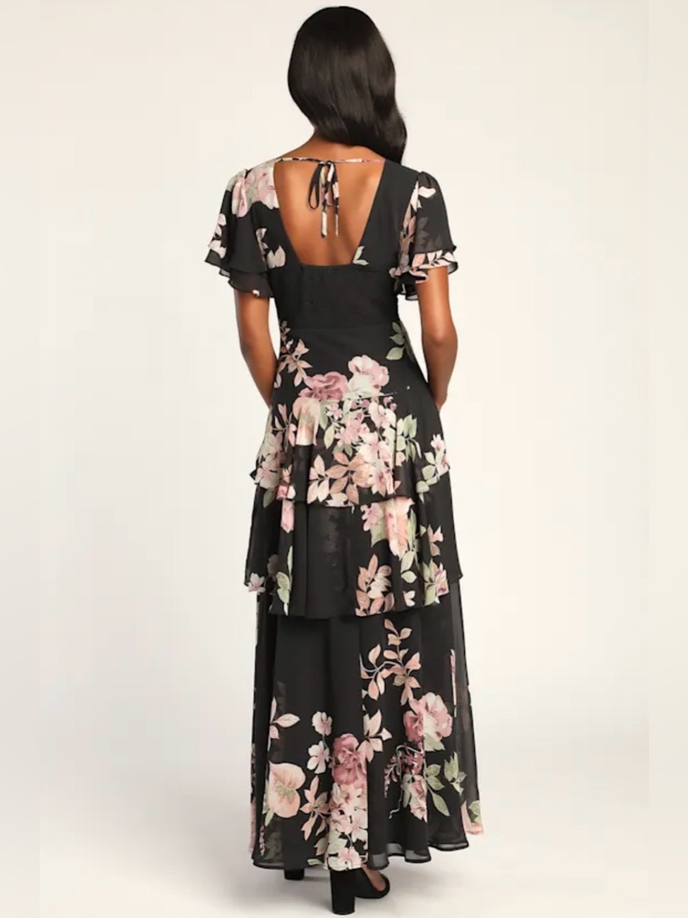 Lulu's Black Maxi Dress with Pink & Green Floral Print - Picture 3 of 10